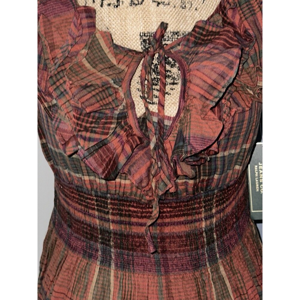 NWT LRL Lauren Jeans Co Size 2 Plaid Smocked Waist Dress $149 - Picture 3 of 8